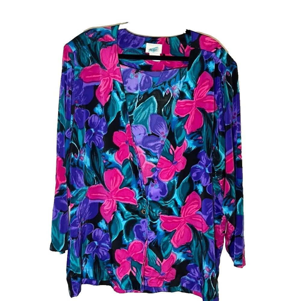 Vintage Floral Colorful Jacket 3X Boho Indie Tropical Resort Preppy Classic Chic